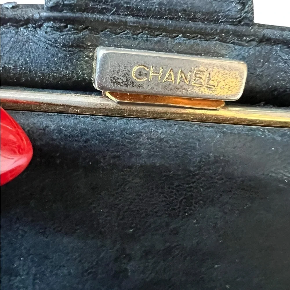 CHANEL Bifold Wallet Purse Black Calfskin